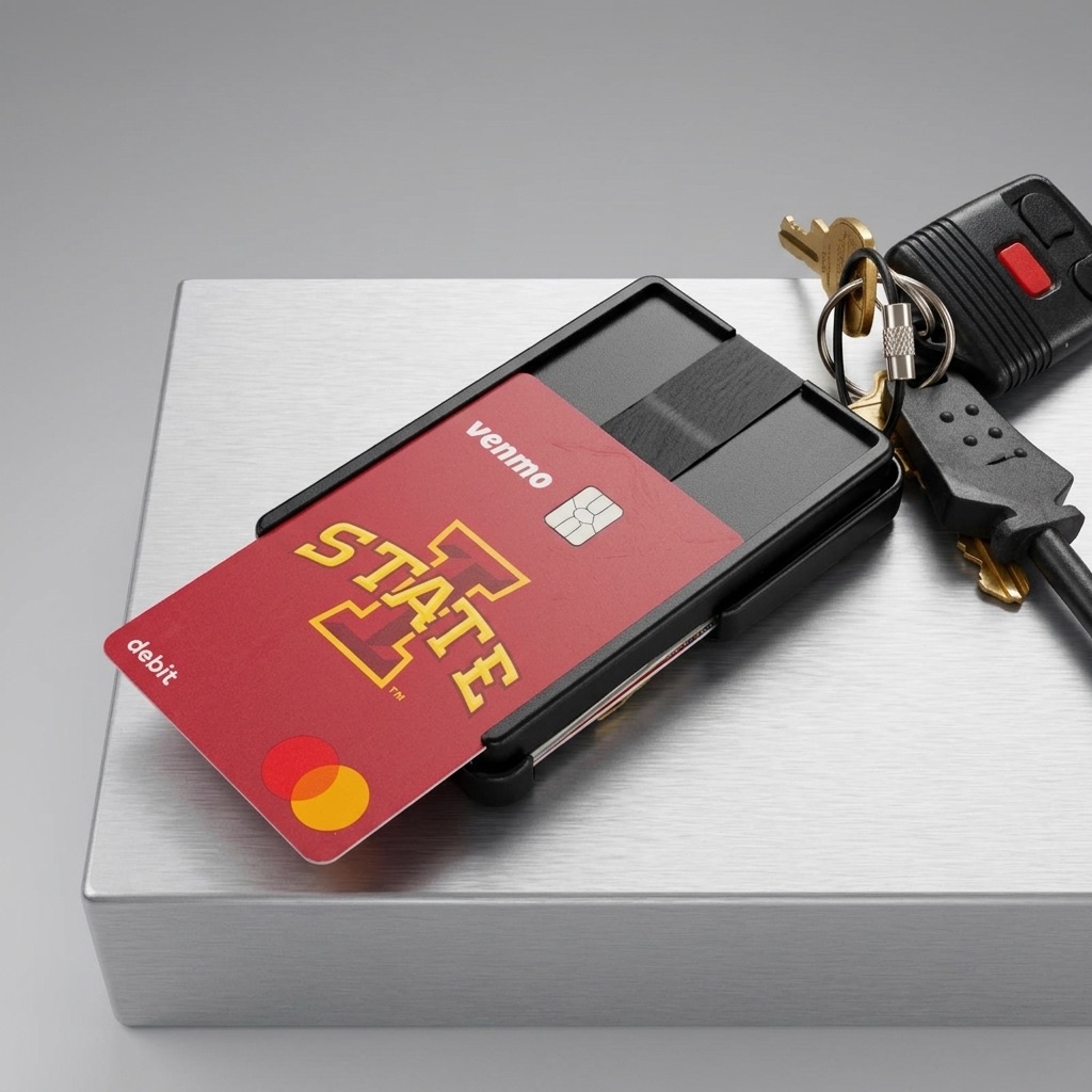 Student ID in the front slot of the Brik metal wallet